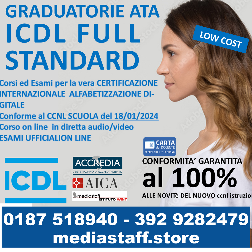 Certificazione internazionale di alfabetizzazione digitale - ICDLFULL STANDARD 7 MODULI ACCREDIA LOWCOST