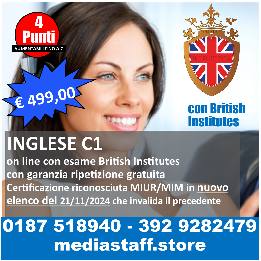 Corso Online di Inglese C1 + Certificazione British Institutes riconosciuta MIM