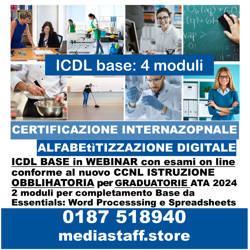Completamento certificazione internazionale di alfabetizzazione digitale - ICDLBASE 2 MODULI per chi ha Essentials