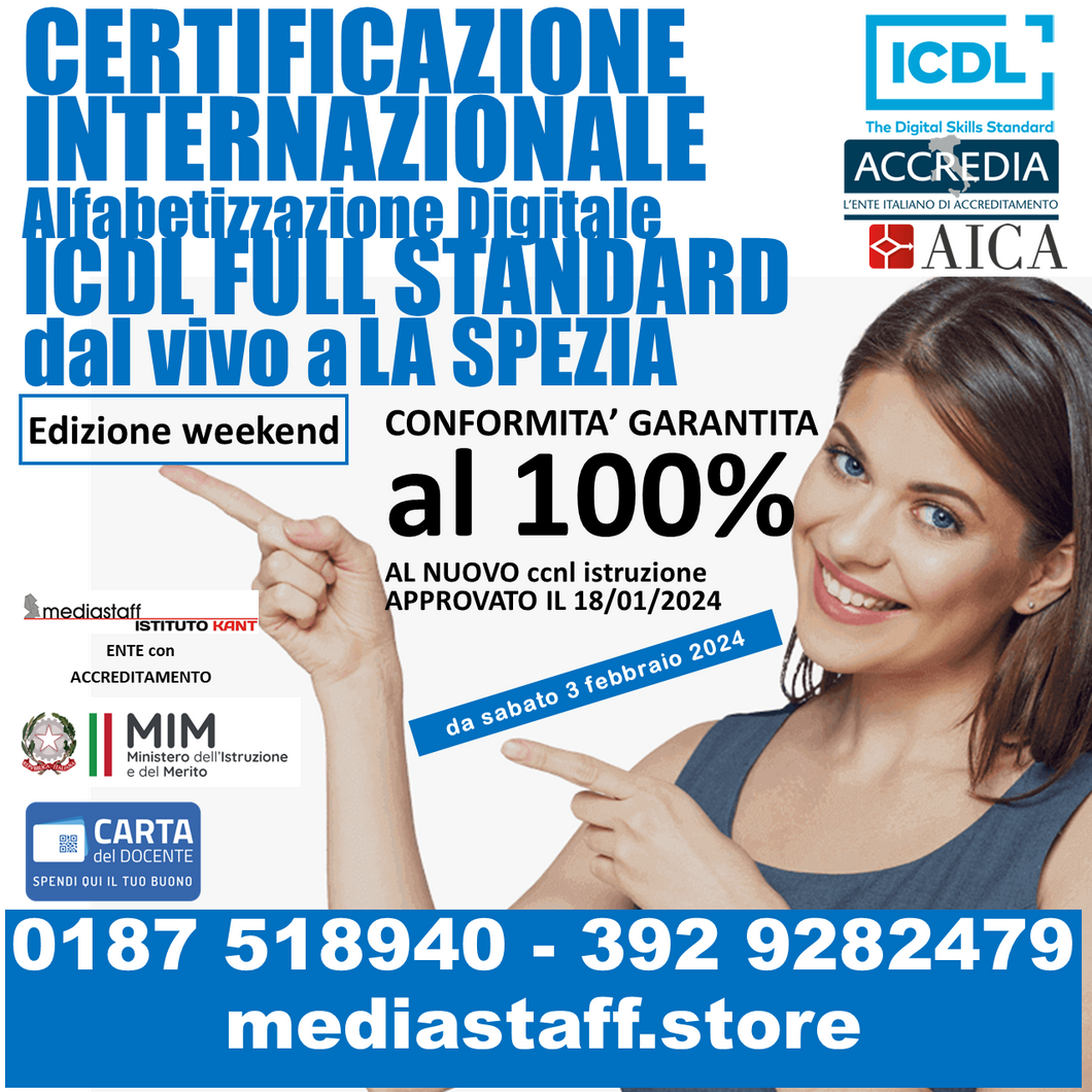 🚀 ICDL FULL STANDARD con Accredia 7 MODUL dal vivo a LA SPEZIA: Certificazione Internazionale di Alfabetizzazione Digitale 🌐💻