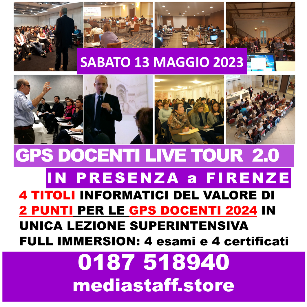 Firenze sab. 13/05/2023 GPS Docenti Live 2.0 corso full immersion in PRESENZA