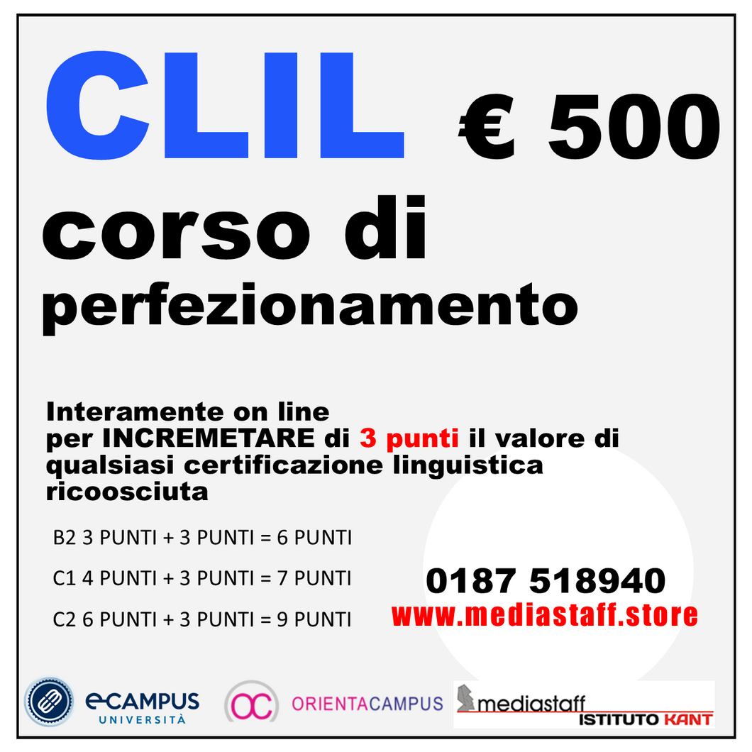 Metodologia CLIL Content and Language Integrated Learning Corso di perfezionamento da 60 CFU - 1500 h.